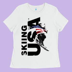 Skiing Usa Support The Team Ladies Tee Designed By Designefamous