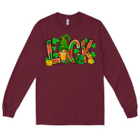 Burgundy Western Luck With Gnome And Beer Long Sleeve Tee - BundleAndBundleShop