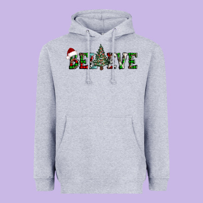 Believe Christmas Tree Heavyweight Hoodie Designed By Adodesignshop