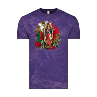 Cloud Purple Our Lady Of Guadalupe Mexican Flag Cactus Roses Vintage Tee - FaDigitalArtStudio