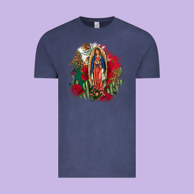 Our Lady Of Guadalupe Mexican Flag Cactus Roses Vintage Tee Designed By Fadigitalartstudio