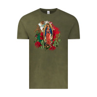 Vintage Olive Our Lady Of Guadalupe Mexican Flag Cactus Roses Vintage Tee - FaDigitalArtStudio