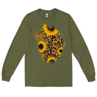 Army Green glitter sunflowers leopard patch Long Sleeve Tee - RanaPortraitStore