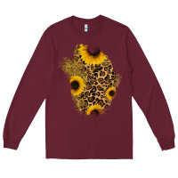 Burgundy glitter sunflowers leopard patch Long Sleeve Tee - RanaPortraitStore