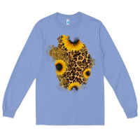 Colony Blue glitter sunflowers leopard patch Long Sleeve Tee - RanaPortraitStore