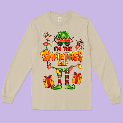 Im The Smartass Elf Long Sleeve Tee Designed By Fadigitalartstudio