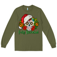 Army Green Feliz Navidad Skull Long Sleeve Tee - BundleAndBundleShop