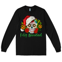 Black Feliz Navidad Skull Long Sleeve Tee - BundleAndBundleShop