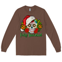 Chestnut Feliz Navidad Skull Long Sleeve Tee - BundleAndBundleShop