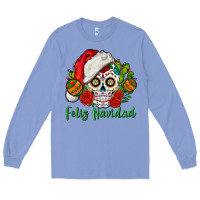 Colony Blue Feliz Navidad Skull Long Sleeve Tee - BundleAndBundleShop