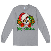 Heather Grey Feliz Navidad Skull Long Sleeve Tee - BundleAndBundleShop