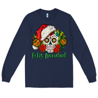 Navy Feliz Navidad Skull Long Sleeve Tee - BundleAndBundleShop