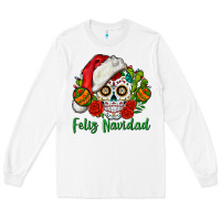 White Feliz Navidad Skull Long Sleeve Tee - BundleAndBundleShop