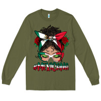 Army Green Mexicana Messy Bun Mama Long Sleeve Tee - BundleAndBundleShop