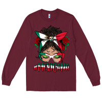 Burgundy Mexicana Messy Bun Mama Long Sleeve Tee - BundleAndBundleShop