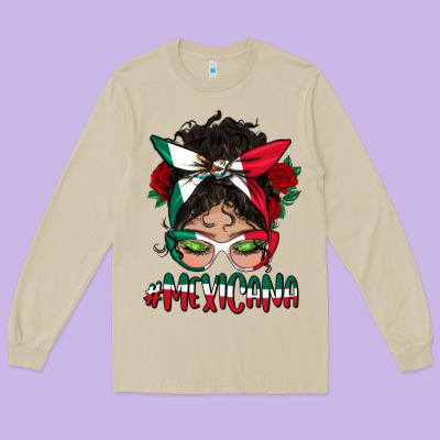 Mexicana Messy Bun Mama Long Sleeve Tee Designed By Bundleandbundleshop