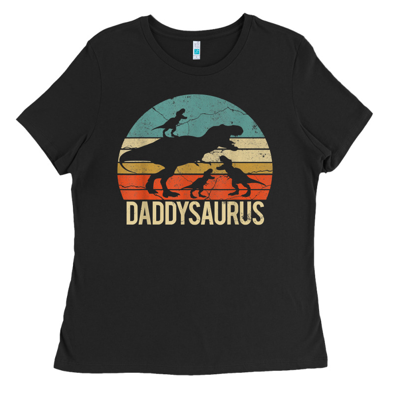 Daddy Dinosaur Daddysaurus 3 Three Kids Xmas Christmas Gift T Shirt Ladies Tee by linhVisuals | Teevron