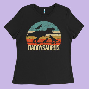 Daddy Dinosaur Daddysaurus 3 Three Kids Xmas Christmas Gift T Shirt Ladies Tee Designed By Linhvisuals