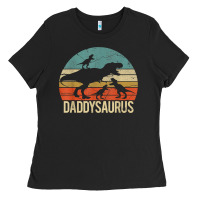 Black daddy dinosaur daddysaurus 3 three kids xmas christmas gift t shirt Ladies Tee - linhVisuals