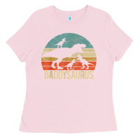 Bubblegum Pink daddy dinosaur daddysaurus 3 three kids xmas christmas gift t shirt Ladies Tee - linhVisuals
