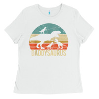 White daddy dinosaur daddysaurus 3 three kids xmas christmas gift t shirt Ladies Tee - linhVisuals