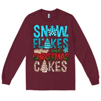 Burgundy Snow Flakes aAd Christmas Cakes Long Sleeve Tee - BundleAndBundleShop