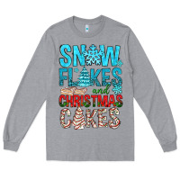 Heather Grey Snow Flakes aAd Christmas Cakes Long Sleeve Tee - BundleAndBundleShop
