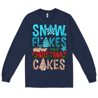 Navy Snow Flakes aAd Christmas Cakes Long Sleeve Tee - BundleAndBundleShop