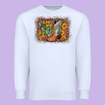 Cowboy Boots Cactus Leopard Premium Sweatshirt Designed By Adodesignshop
