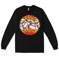 Black baseball with sunflower round earrings Long Sleeve Tee - BundleAndBundleShop