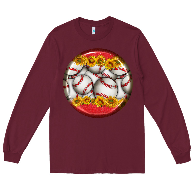 Baseball With Sunflower Round Earrings Long Sleeve Tee by BundleAndBundleShop | Teevron