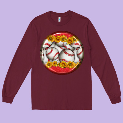 Baseball With Sunflower Round Earrings Long Sleeve Tee Designed By Bundleandbundleshop