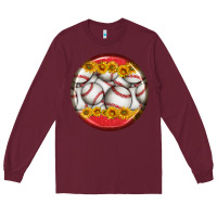 Burgundy baseball with sunflower round earrings Long Sleeve Tee - BundleAndBundleShop
