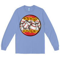 Colony Blue baseball with sunflower round earrings Long Sleeve Tee - BundleAndBundleShop