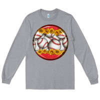 Heather Grey baseball with sunflower round earrings Long Sleeve Tee - BundleAndBundleShop