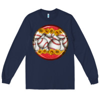 Navy baseball with sunflower round earrings Long Sleeve Tee - BundleAndBundleShop