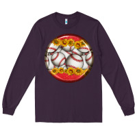 Plum baseball with sunflower round earrings Long Sleeve Tee - BundleAndBundleShop