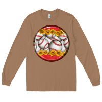 Toasted Coconut baseball with sunflower round earrings Long Sleeve Tee - BundleAndBundleShop