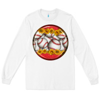 White baseball with sunflower round earrings Long Sleeve Tee - BundleAndBundleShop