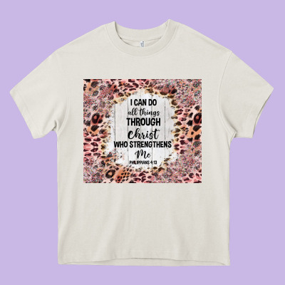 I Can Do All Things With Leopard And Glitter Heavy Core Tee Designed By Tumblerdesignbyshophia