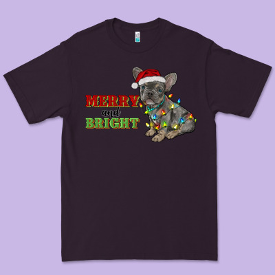 Merry And Bright French Bulldog Premium Tee Designed By Ranaportraitstore