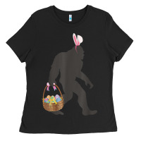Black funny bigfoot easter design with easter basket and bigfoot t shirt Ladies Tee - linhVisuals