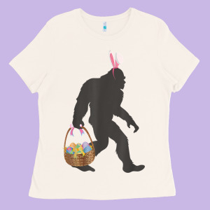 Funny Bigfoot Easter Design With Easter Basket And Bigfoot T Shirt Ladies Tee Designed By Linhvisuals