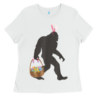 White funny bigfoot easter design with easter basket and bigfoot t shirt Ladies Tee - linhVisuals