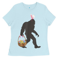 Baby Blue funny bigfoot easter design with easter basket and bigfoot t shirt Ladies Tee - linhVisuals