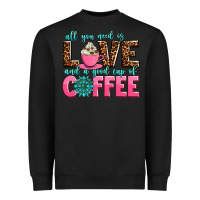 Black all you need is love and a good cup of coffee Heavyweight Sweatshirt - AdoDesignShop