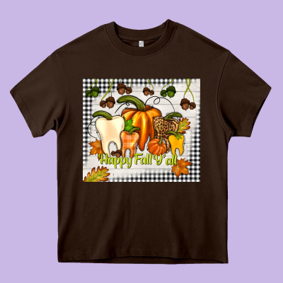 Happy Fall Y'all Teeth Heavy Core Tee Designed By Tumblerdesignbyshophia