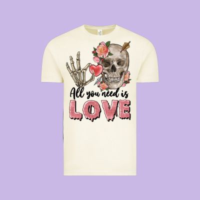 Skull All You Need Is Love Vintage Tee Designed By Fadigitalartstudio