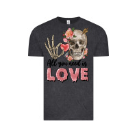 Vintage Black Skull all you need is love Vintage Tee - FaDigitalArtStudio