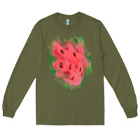 Army Green watermelon glitter watercolor brushstrokes patch Long Sleeve Tee - RanaPortraitStore